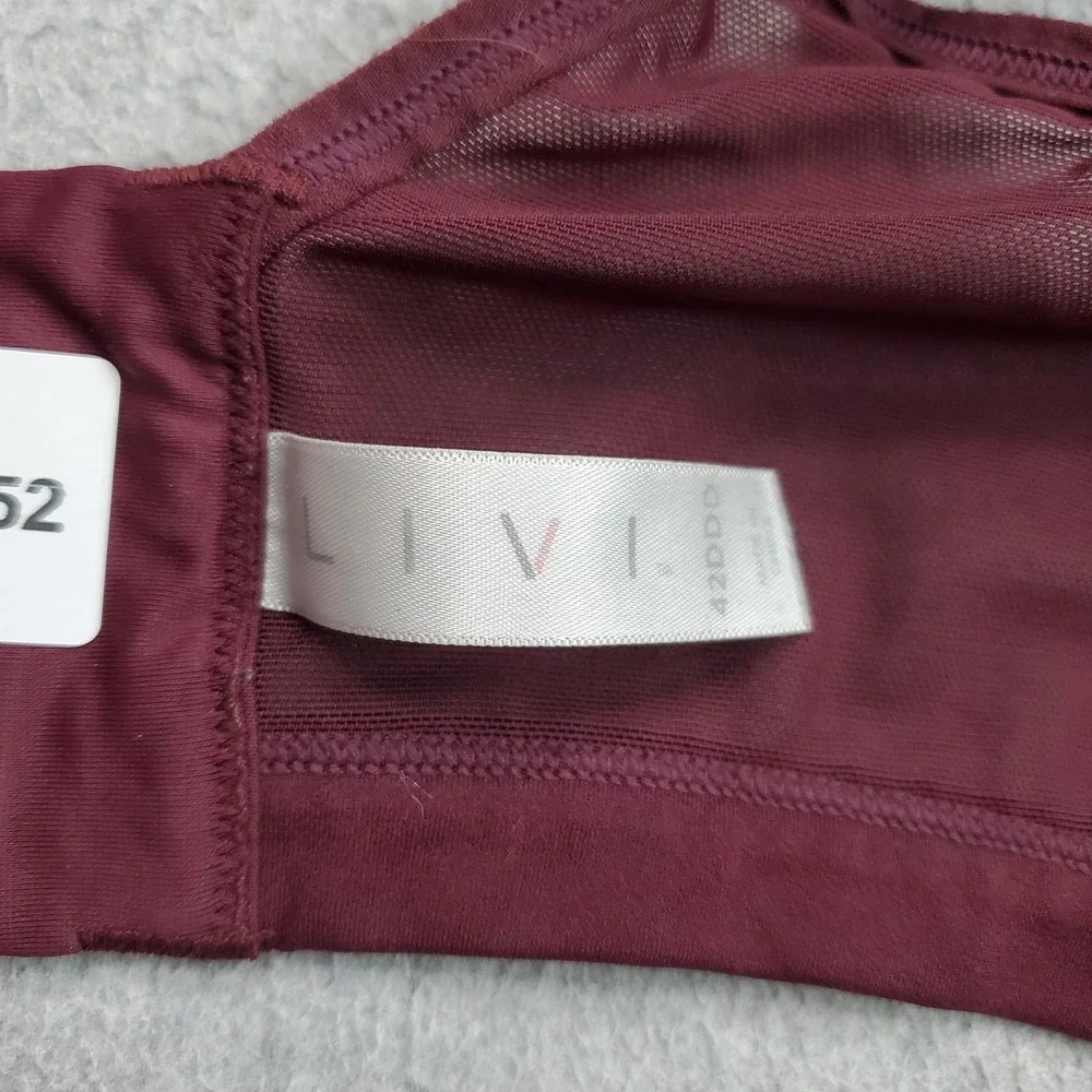 LIVI Women Bra 42DDD Burgundy T Shirt Underwired Wide Strap Lightly Lined